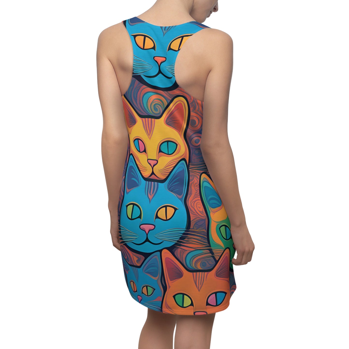 Meow Powers Women's Cut & Sew Racerback Dress (AOP)