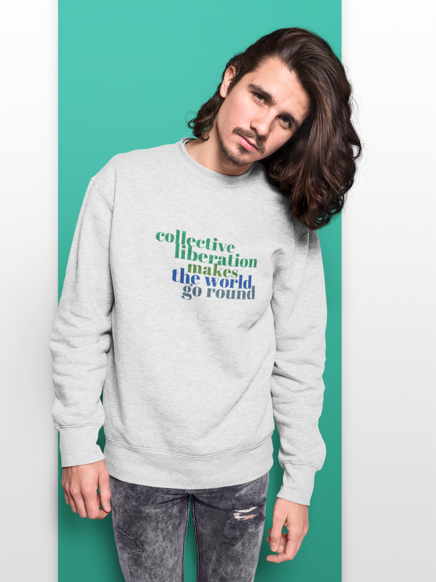 Collective Liberation Makes the World Go Round Grey Unisex Organic Sweatshirt