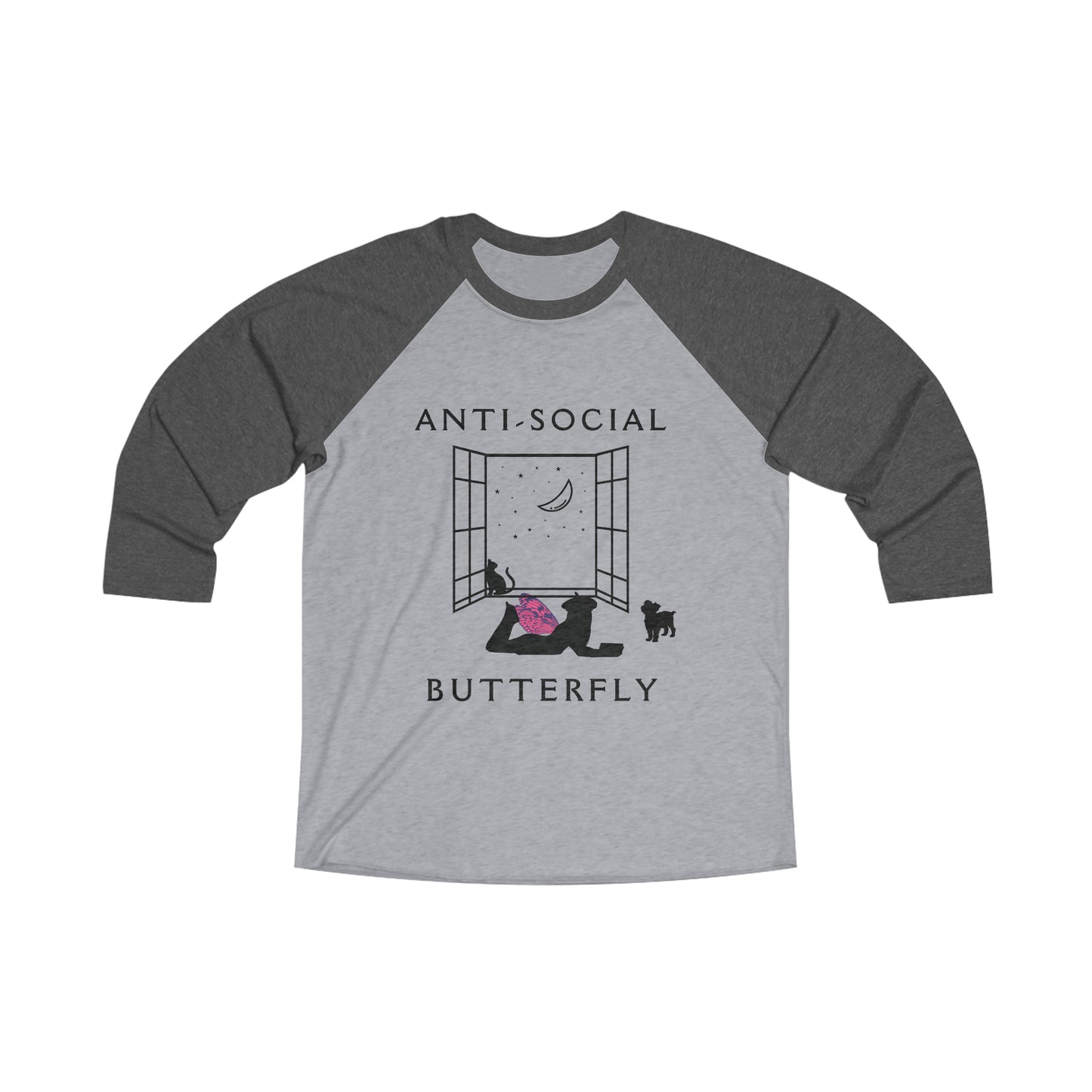 Anti-Social Butterfly Tri-Blend 3\4 Raglan Tee
