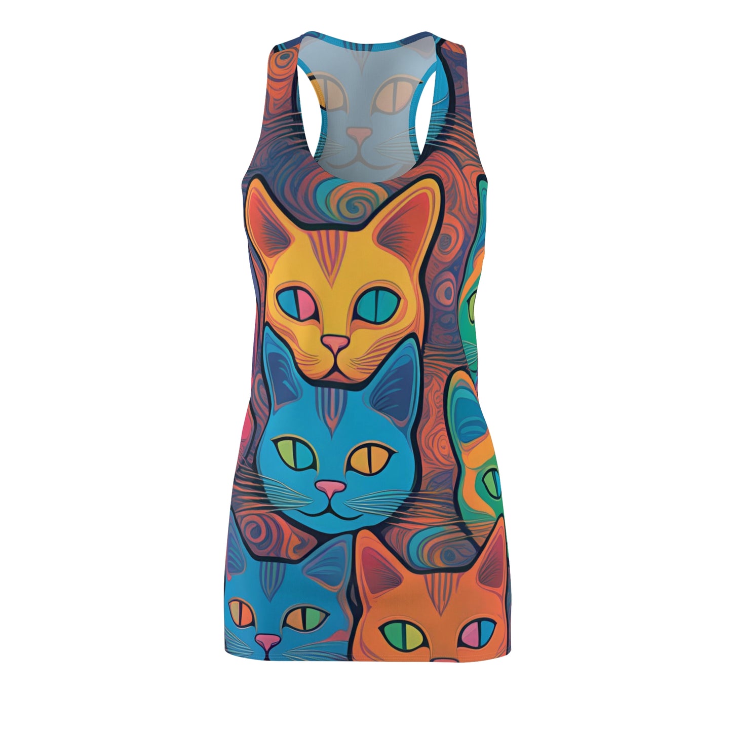 Meow Powers Women's Cut & Sew Racerback Dress (AOP)